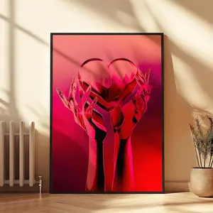 Chrome Heart - Contemporary Surreal Fine Art Poster - Futuristic Chrome Aesthetic Wall Art - Bold Metallic Red Chrome Digital Wall Art Print