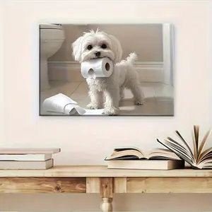 Framed 2D Flat Puppy Canvas Wall Art - Modern Ready-to-Hang Posters & Prints, Home & Office Decor, Ideal Father's Day Gift