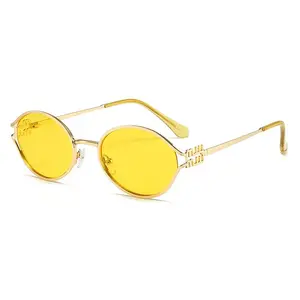 Retro Oval Sunglasses for Women Men Small  Sunglasses Trendy Gold Frame Round Shades Cute Designer Sunnies