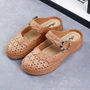2025 New Style Closed-Toe Sandals for Women, Hollow Floral Flat Heel Outdoor Casual Half Slippers Walking Shoes Footwear
