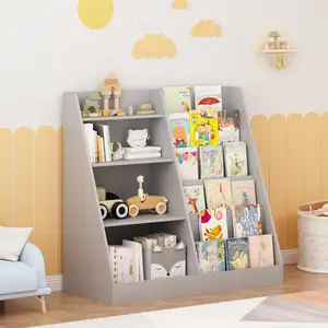 4-Tier Wooden Kids Bookshelf - Multifunctional Toy Storage Organizer, Toddler Bookcase Display Stand for Nursery, Playroom