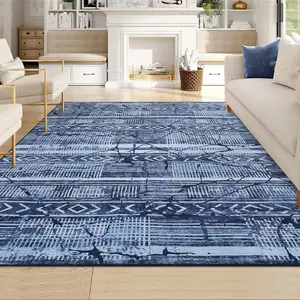 【GARVEE】Washable Area Rug 5x7, Marble Distressed Boho Farmhouse Rug Bedroom Rug Ultra Thin Non-Slip Geometric Accent Throw Rug Indoor Floor Carpet for Living Room Kitchen Dining Room, Blue