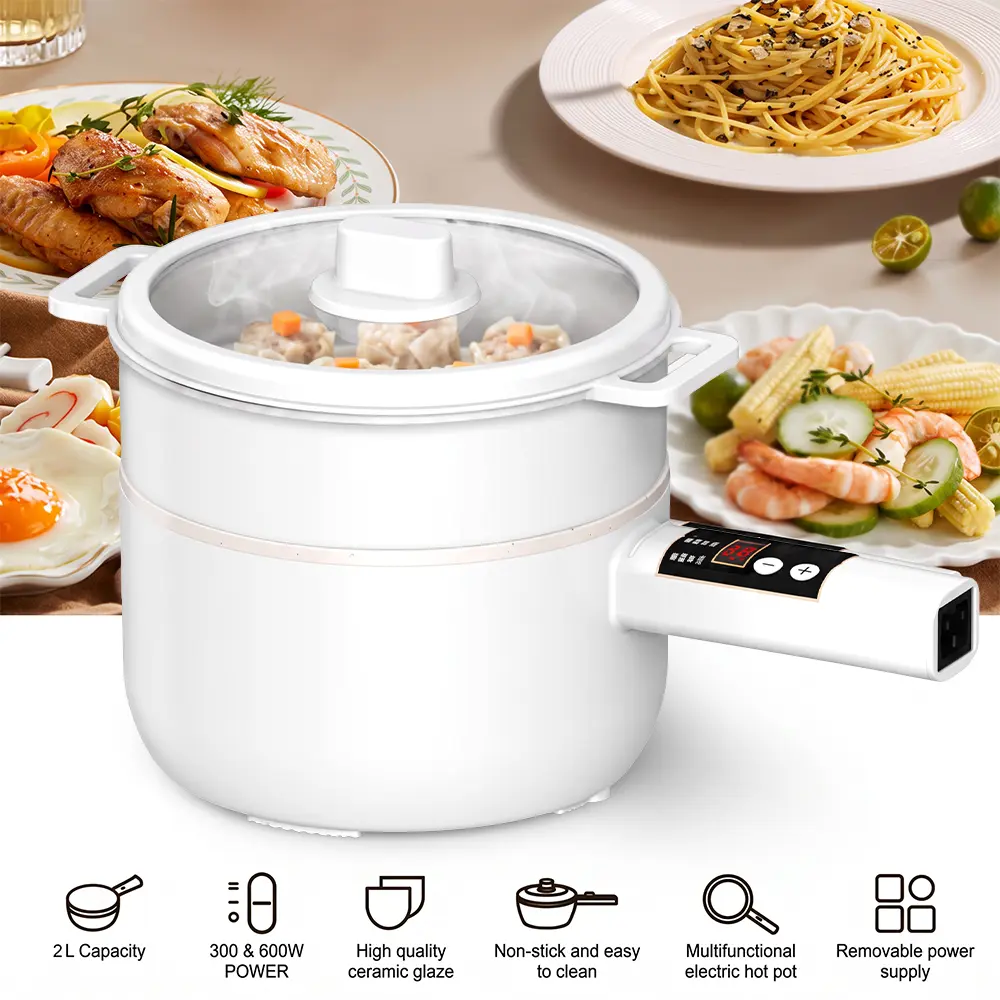 2.1 QT Multifunctional Electric Kitchen Utensils Cooker with Nonstick Ceramic Skillet, Hot Pot, Lid & Steamer Basket, Digital Control 6 Preset Functions for Stir Fry, Stew, Steam