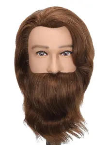10-Inch Male Mannequin Head with Beard, 100% Real Hair, Haircut Practice Dummy, Beauty Training, Straight Dense Hair
