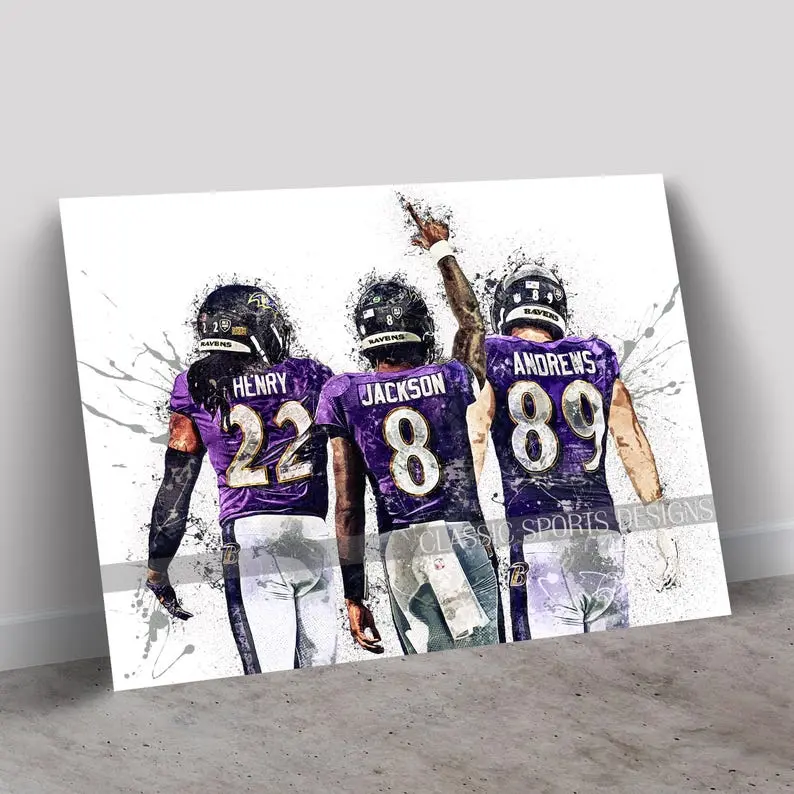 Lamar Jackson Poster, Derrick Henry, Mark Andrews, Baltimore Ravens Big Three, Wall Art Print, Man Cave Gift Shelly  - Poster Print Unframed