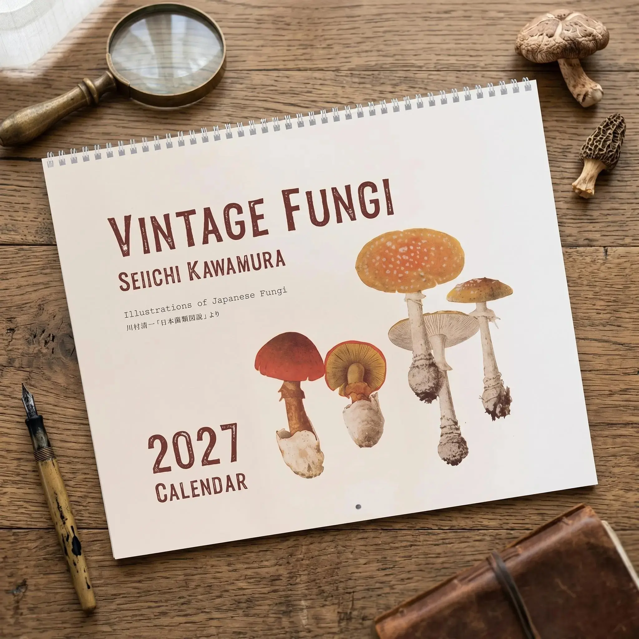 2026 2027 Vintage Mushroom Wall Calendar, Cottagecore Home Decor, Japanese Botanical Art Print, Fungi Lover Gift, Wabi Sabi Planner