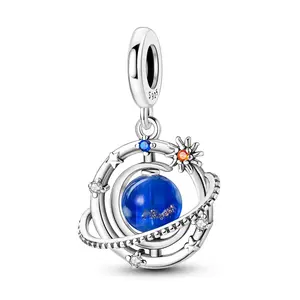 MULA Luminous Planet Pendant | 925 Sterling Silver Celestial Charm | Luminous Glass Beads and Zircon | Suitable for Pandora Bracelets and Necklaces | Cosmic Jewelry Gift