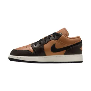 Nike Air Jordan 1 Low SE Flax Baroque Brown Youth / Women's Perfect Daily Trendy Casual Lifestyle Fashion Footwear Walking Sneaker Shoe Girl