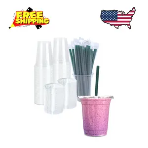 12 oz Clear Plastic Cups with Lids and STRAWS, Disposable Drinking Cups