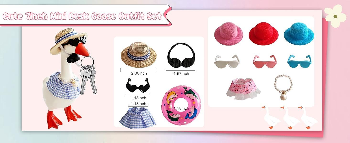 6 Set Hawaiian 7inch Desk Goose Outfits Summer Mini Porch Goose Outfits Mini Desk Goose Hats Sunglasses Swimming Ring Bikini Cute Funny Goose Clothes Costume for Magnetic Goose Statue