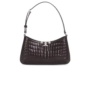 Tory Burch Eleanor Croc Embossed Slim Shoulder Bag in Deep Burgundy