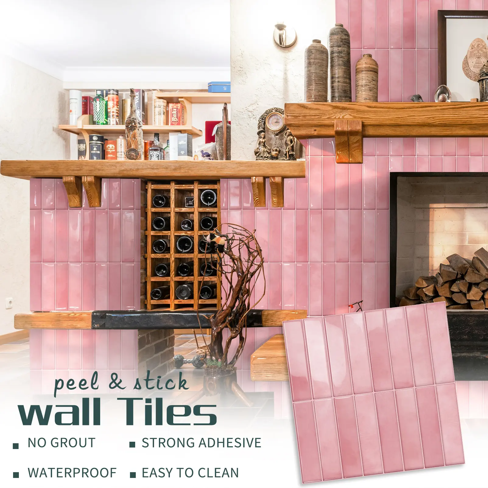 DEWOO Pink Plaid Peel and Stick Backsplash Tiles, 10 Pieces 12"x12" Self‑Adhesive Wall Stickers, Renter‑Friendly, Waterproof Oil‑Resistant Scratch‑Proof Durable, DIY Wall Trim Decor for Kitchen & Bathroom