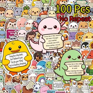 100PCS Cute Emotional Support Animal Stickers – No Repeat Positive Quote Affirmation Pack – Durable Waterproof Vinyl Stickers for Journals, Scrapbooks, Water Bottles & Aesthetic Gifts for Women & Kids, journal sticker