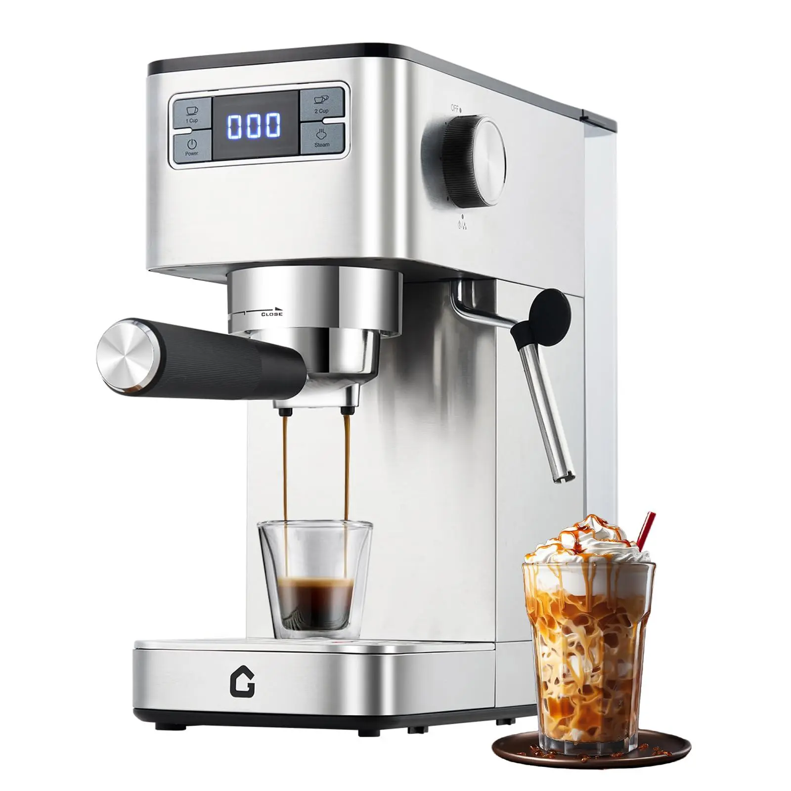 Garvee Upgraded 20-Bar Pressure Pump Espresso Machine, 1350W Boiler Stainless Steel Coffee Maker with Steam Milk Frother, Removable Water Tank, Auto-Cleaning System, UL Certified Compact Silver for Home Barista, Office Use