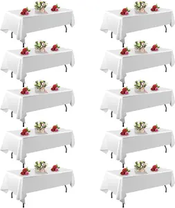 FINDYOU 10 Pack White Table Cloth Rectangle Table 60 x 102 Inch Tablecloths for 6 Foot Rectangle Tables. Stain and Winkle Resistant Polyester Washable White TableCloths for Parties Wedding Dining