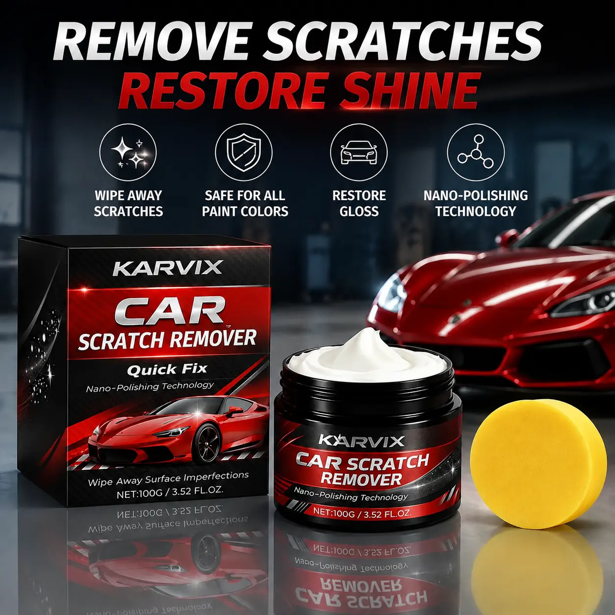 Car Scratch Remover Kit Quick Repair Light Scratch Paint Restorer Swirl Mark Remover Nano Polish High Gloss Finish DIY Auto Detailing Car Care