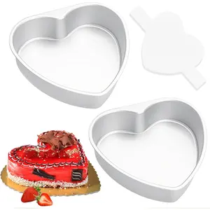 8 Inch Heart Shaped Non-stick Aluminum Cake Pans Set of 2 with 50 Pieces Parchment Paper Baking Tins for Birthday Wedding