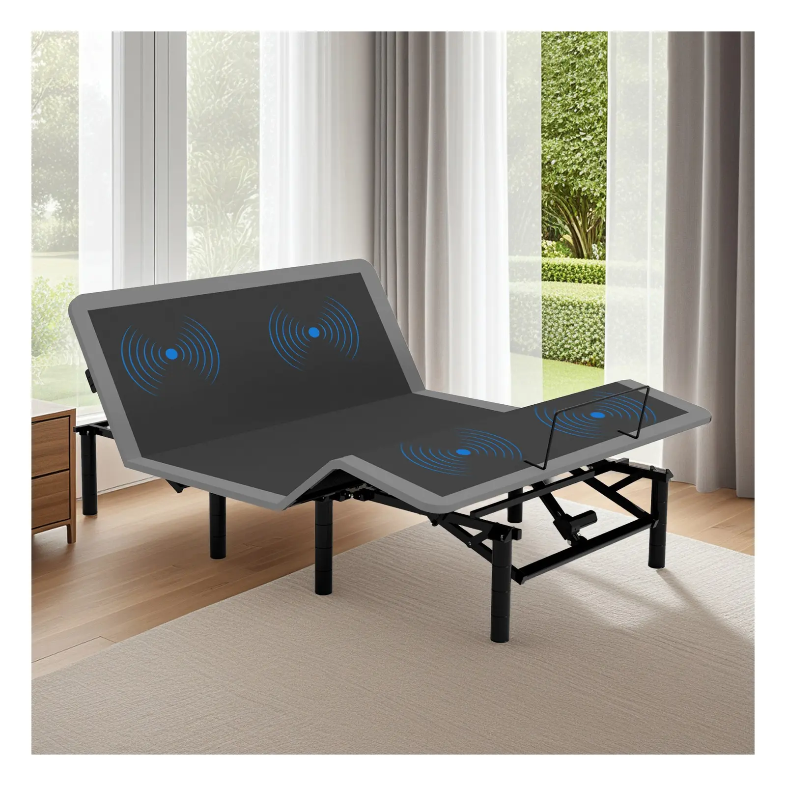 Queen Size Adjustable Platform Bed Frame with Massage, Head, Foot Incline and USB Ports, Gray