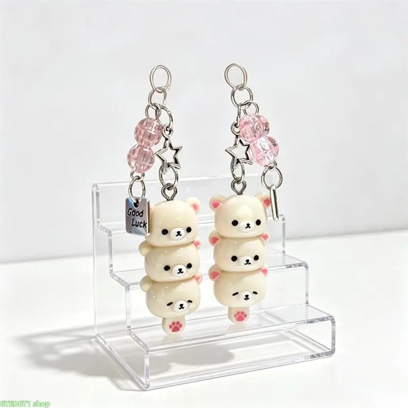Triple Bear Stack Keychain, Kawaii Portable Fidget Accessory with Crystal Star Charm for Calming Stress, Fits Car Keys & Bags