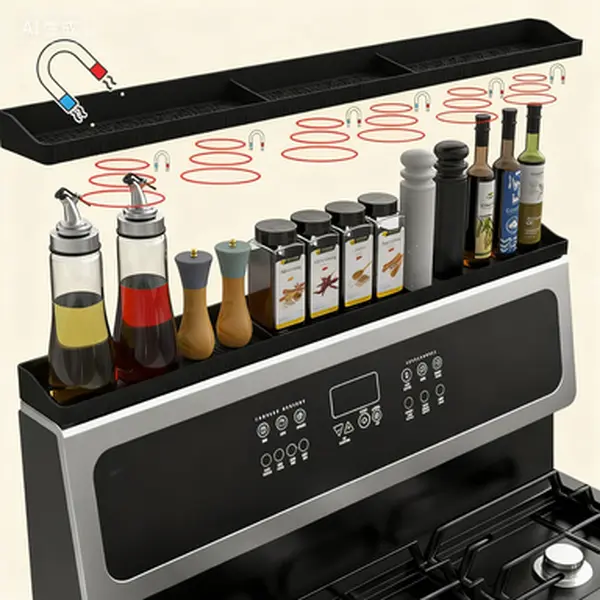 Magnetic Heat Resistant Stove Shelf 30-Inch Silicone Spice Rack Organizer Strong Magnetic Over Stove Oven Storage Space Saver