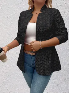 Plus Size Women's Casual Jacket, Stylish Long Sleeve Outerwear, Comfortable Fit for Daily Wear, Trendy Fashion Piece for Spring & Fall