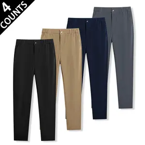 Men's Quick Dry Chino Pants, Elastic Waist Casual Dress Pants, Lightweight Breathable Trousers, Slim Fit Straight Leg Bottoms for Work Office Semi-Formal Events Travel Daily Urban Streetwear Smart Casual