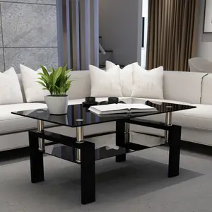Rectangle Black Glass Coffee Table, Clear Coffee Table,Living Room Furniture，Modern Side Center Tables for Living Room