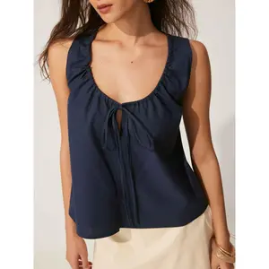 Cider Linen-blend Tie-front Sleeveless Blouse
