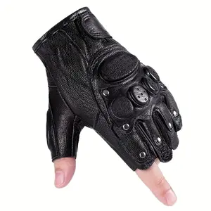 Pure Sheepskin Half Finger Gloves for Men - Anti-Slip, Lightweight & Durable for Strong Grip