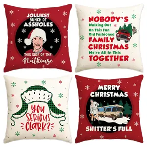 4pcs red Christmas pillowcases, lively and quirky character portraits, Christmas hat design, cushion cover, truck Christmas tree pattern, home decoration, living room sofa cushion cover, Christmas party, family room sofa decoration, no pillow core