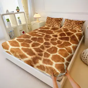 3Pcs Giraffe Print Fitted Sheet Set, Unique Tan and Cream Pattern with Intricate Textures, Soft and Durable Fabric for Wildlife Lovers, Perfect for Safari-Themed Bedroom Decor and Comfortable Sleep, Lncludes 1 Fitted Sheet, With 2 Coreless Pillowca