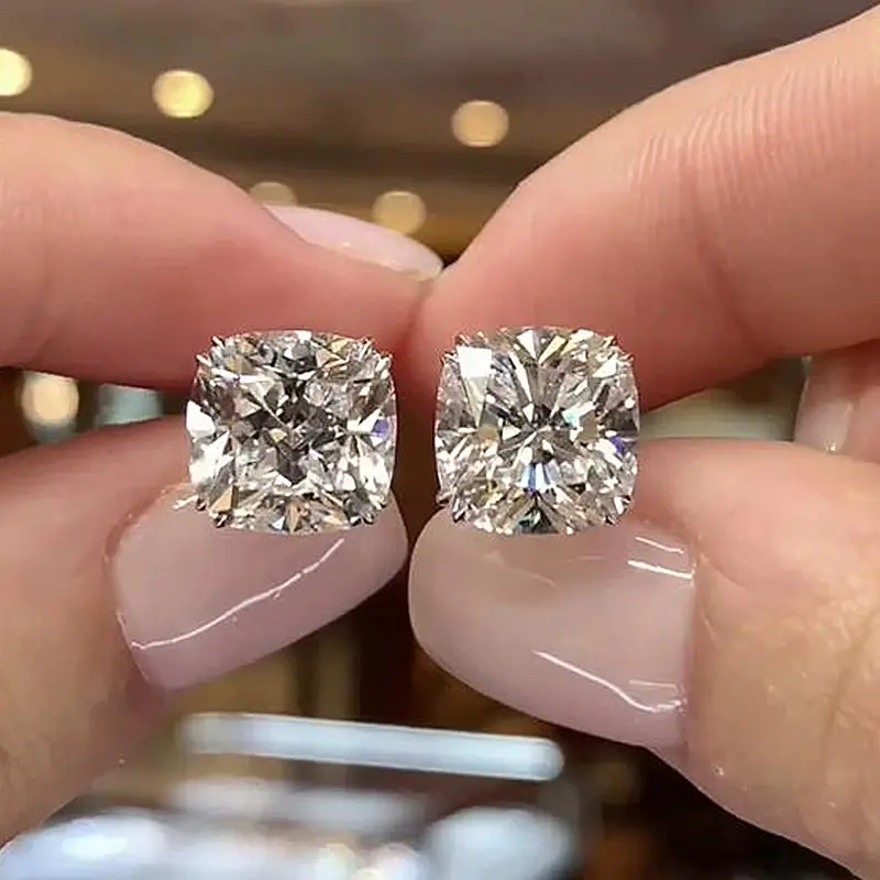 4.2ct White Diamond Cushion Cut Stud Earrings