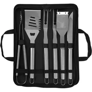 R.W.FLAME 6-Piece Grill Tool Set,Stainless Steel BBQ Accessories & Grill Tools with Storage Bag, Spatula, Tongs, BBQ Knife & Cleaning Brush for Outdoor Camping Grilling
