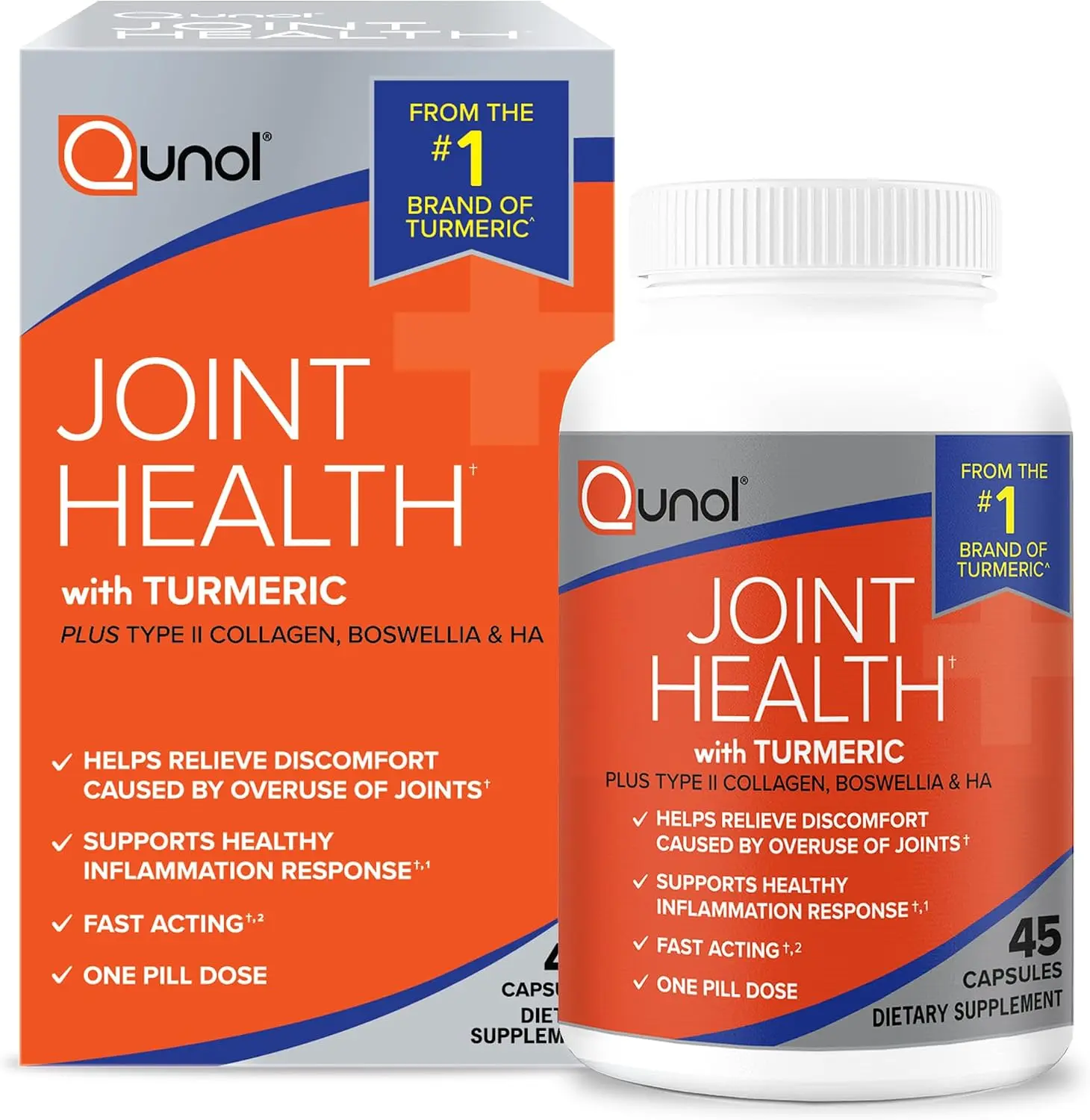 Qunol 5-in-1 Joint Health Support Capsules w/Turmeric, One-Pill Dose, 45ct