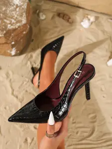 New Women's Pointed Toe Low Heel Shoes, Metal Buckle Decor, Elegant Fashion High-Heeled Footwear for Daily Commute & Parties