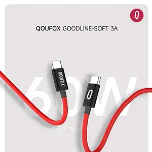 QOUFOX 5ft 60Wmax Fast Charging Cable for Mobile Phones and Electronics Red Line for iPhone17 & Samsung Laptops Charger
