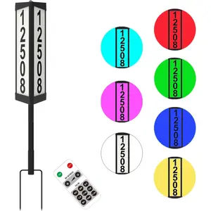 3 Side Address Plaque, Lighted Numbers for Outside, Waterproof RGBW Color Changing Remote, Led Illuminated Address Sign with Stakes for Street Home Yard
