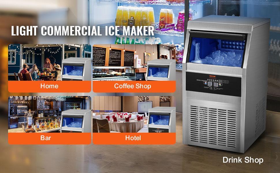 【Summervibes】VEVOR 110V Commercial Ice Maker Machine 120-130LBS/24H with 33LBS Bin,  Stainless Steel Automatic Operation Under Counter Ice Machine for Home Bar, Include Water Filter, Scoop VEVOR Super Brand Day