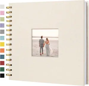 8 x 8 Inch Scrapbook Photo Album Linen Cover Hardcover Kraft White Pages Memory Book for Travel Wedding Guest Book Christmas Baby Shower 20 Sheets 40 Pages Beige