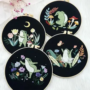 Stamped Embroidery Kit for Beginners with Cute Dancing Frog Cross Stitch kit Color Threads Beach Ocean Style Cross Stitch Kit