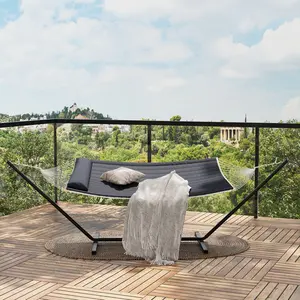 Hammock with Stand, Portable Steel Frame with Cotton Rope and Quilted Pad, Heavy Duty Outdoor/Indoor Hammock Set with Pillow and Carrying Bag