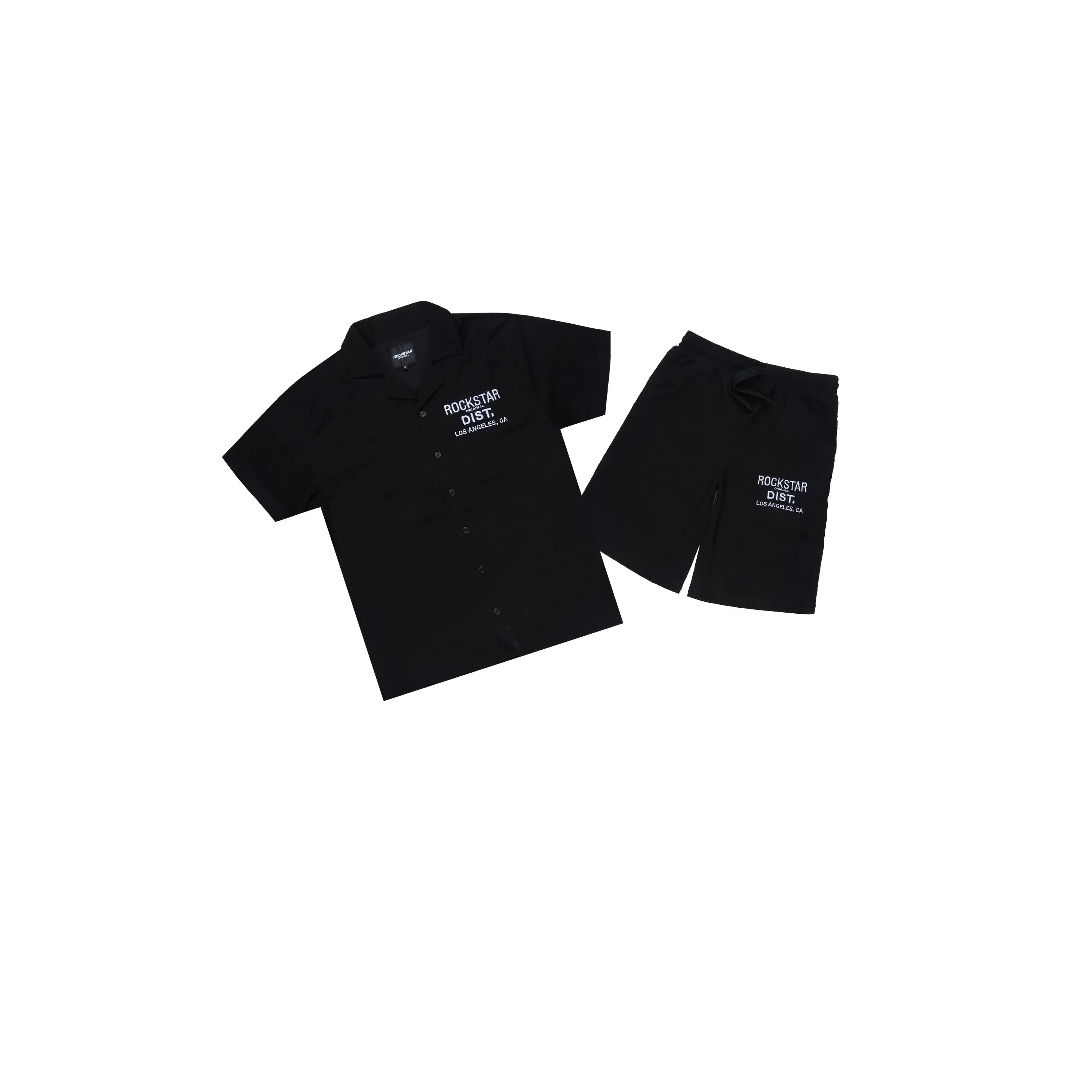 Boys Kason Black Button Down Shirt/Short Set