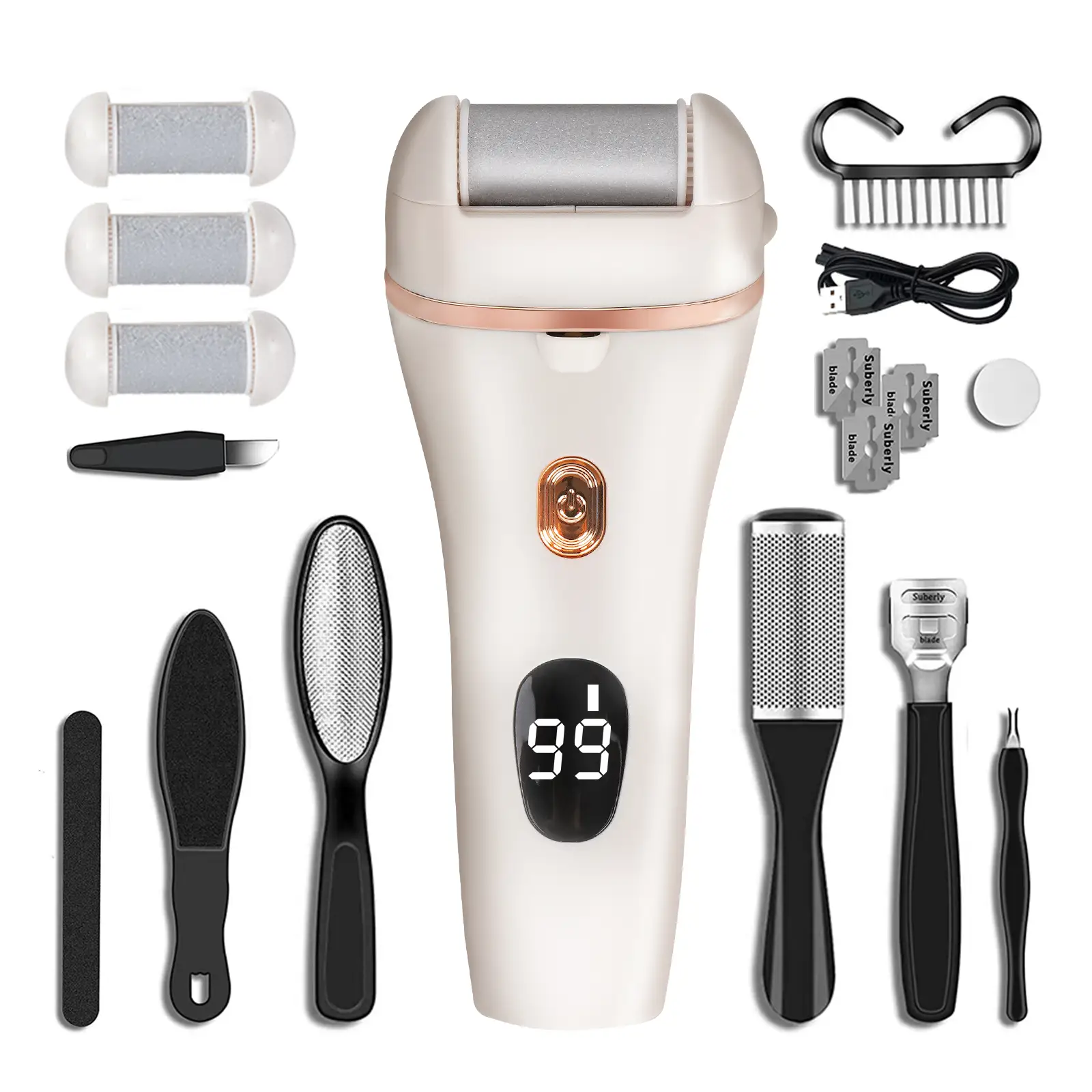 【NEW】Cordless Electric Feet Callus Remover，Foot File Pedicure Tools for Home & Nail Salon，17 in 1 accessories Kit for foot care，Professional Pedi tool
