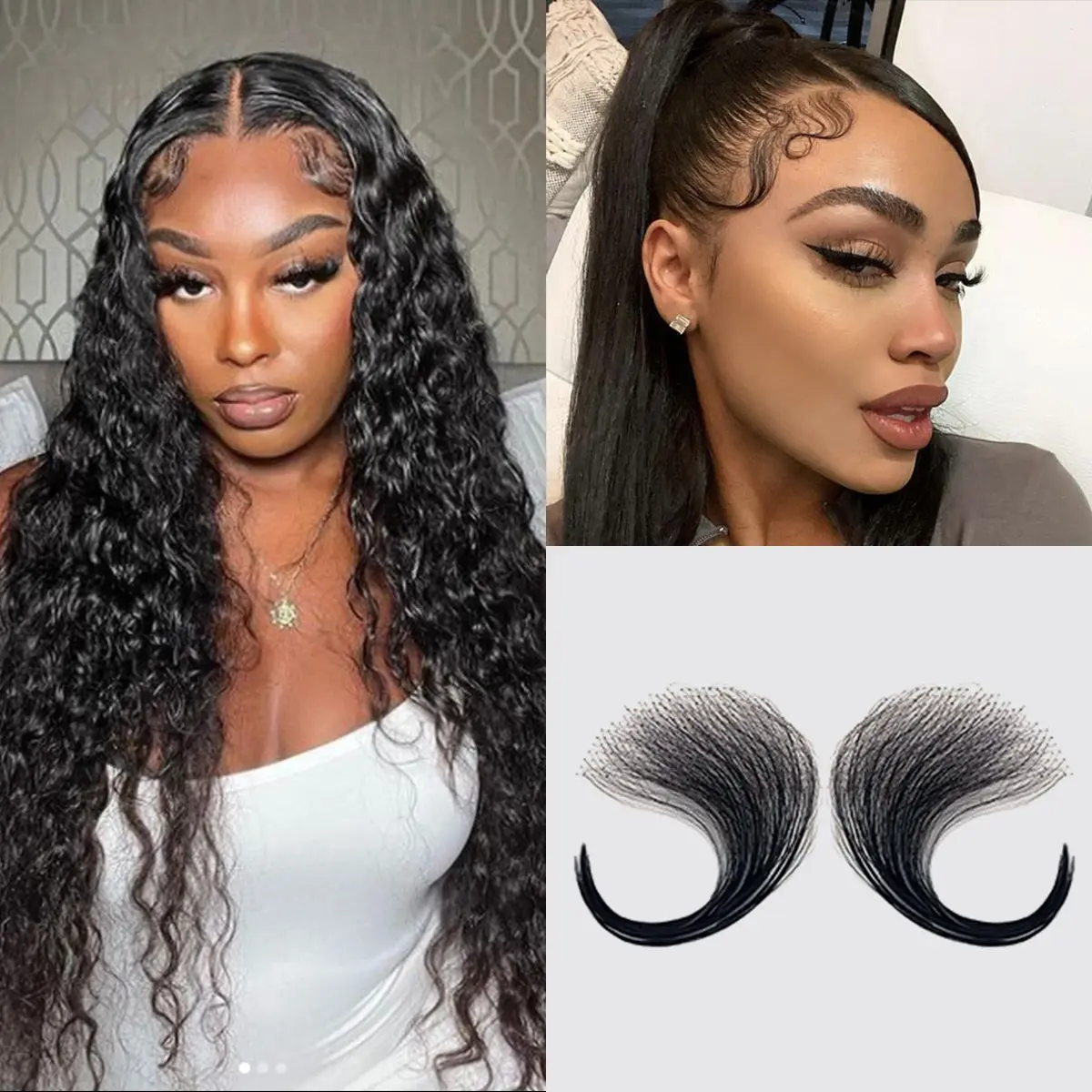 celebrity 100% Human Hair Fake Baby Hair, 2 Pieces C-Shape Realistic Hairpiece with HD Lace, Reusable Natural Looking Edges, Premium Human Hair