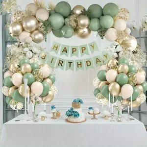 50-Pack Gold White Sage Green Balloon Arch, Garland Kit, Gold Confetti Balloons Included, Perfect for Wedding, Birthday, Engagement, Gender Reveal, Bachelorette, Garden Decor, Mother‘s Day, Graduation, Baptism, 1st Birthday