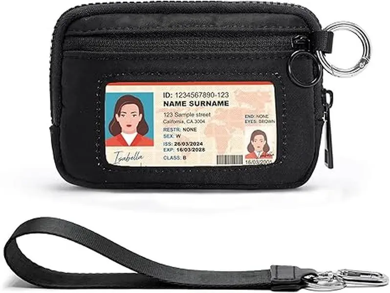 The Iris Wallet for Women Mini Zip Card Case with Clear ID Window Zipper Coin Purse Lightweight Portable Keychain Wallet