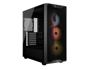 The CORSAIR 3200D RS ARGB is a spacious and fully-loaded mid-tower chassis with 3x RS120 ARGB fans and useful DIY features for an easy build with powerful cooling. Black.