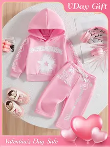 Baby girl autumn set, hooded sweatshirt+versatile pants, fashionable floral print embellishment, soft and comfortable sportswear for infants and young children, suitable for various daily and outdoor scenarios, essential for trendy children going out