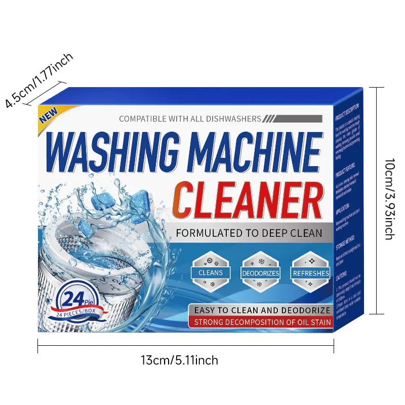 Household Washing Machine Cleaner Tablets, 24-Count Heavy Duty Deep Cleaning Tablets – Septic-Safe, Eco-Friendly, Suitable for HE, Top-Load & Front-Load Washers, Removes Grime & Build-Up for Home Care, Lemon All-Purpose Cleaners Compatible