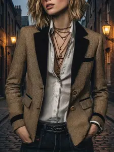 Women's Fashionable Western Style Suit Jacket, Elegant Versatile Design, Perfect for Cross-Border Shopping, Trendy Ladies' Outerwear